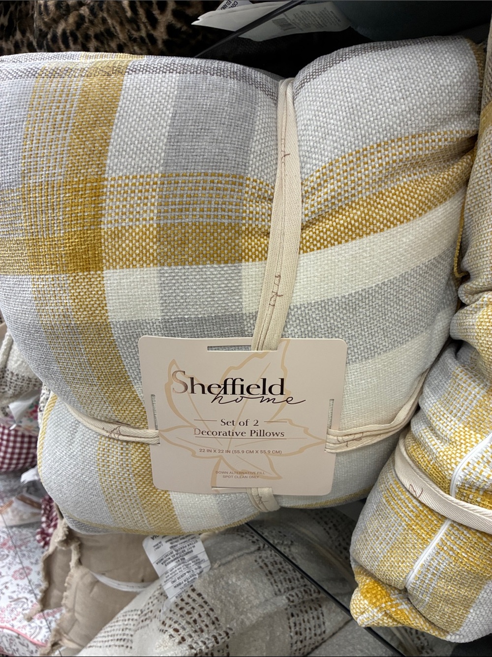 Sheffield Home Yellow, Gray and Cream Plaid Decorative Pillow Set